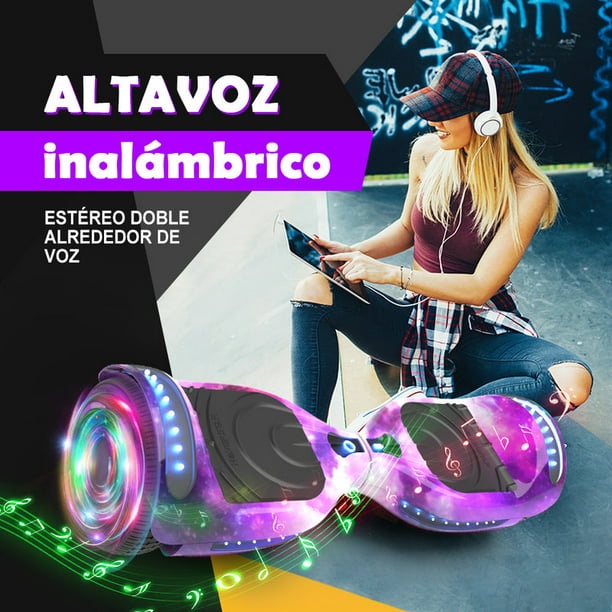 HOVERSTAR Bluetooth Hoverboard, LBW12A Color cromado o monopatín eléctrico de piel impresa con ruedas intermitentes LED HOVERSTAR LBW12A