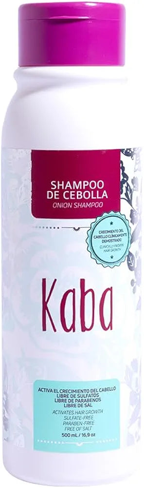 Kaba Shampoo Anti Caida de Cabello de Cebolla Roja, Estimula el Crecimiento del Cabello, Clinicamente Probado, Sin Sulfatos y Parabenos - 500ml