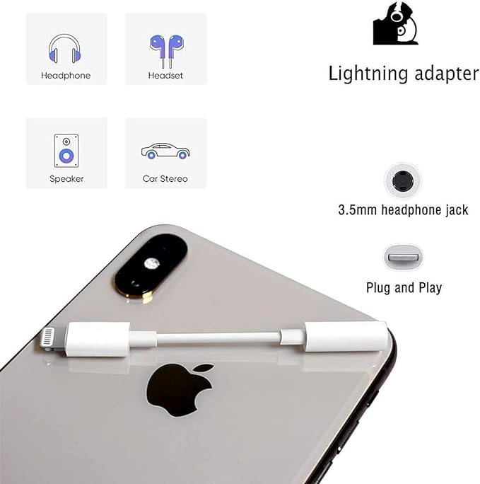 [Certificado Apple MFi] Paquete de 2 adaptadores Lightning a Jack de 3,5 mm para Auriculares iPhone 3,5 mm Jack Aux Dongle Cable convertidor Compatible con iPhone iPad