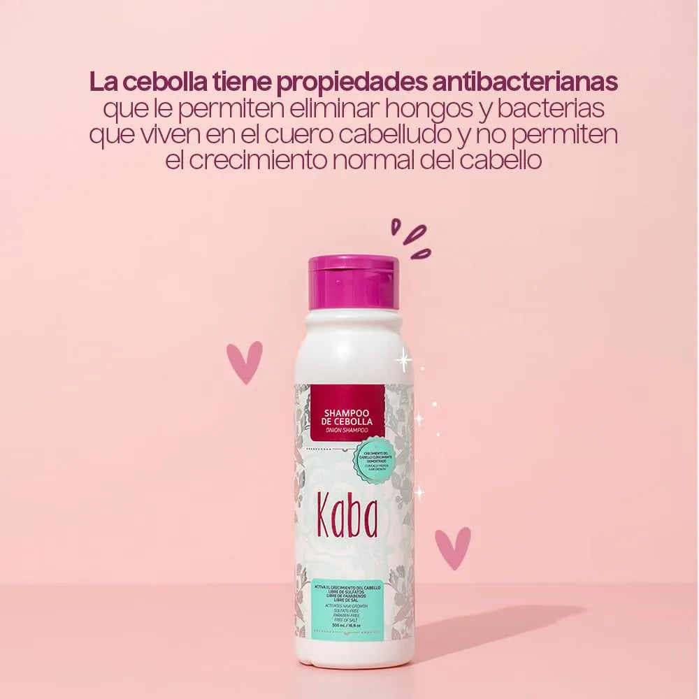 Kaba Shampoo Anti Caida de Cabello de Cebolla Roja, Estimula el Crecimiento del Cabello, Clinicamente Probado, Sin Sulfatos y Parabenos - 500ml