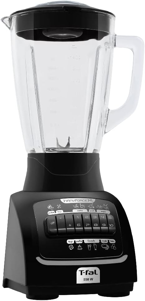 T-fal LN8208MX Infinyforce XL - Licuadora 10 Velocidades, 550 W, Vaso de Vidrio de 2.2 L, 6 cuchillas, Acople de Policarbonato, Negra