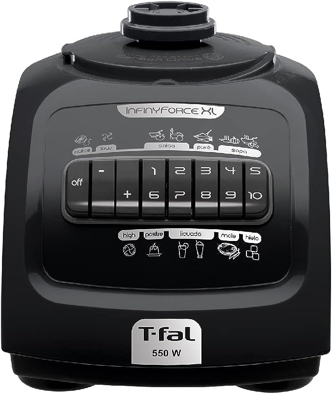 T-fal LN8208MX Infinyforce XL - Licuadora 10 Velocidades, 550 W, Vaso de Vidrio de 2.2 L, 6 cuchillas, Acople de Policarbonato, Negra