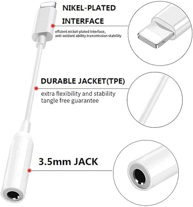 [Certificado Apple MFi] Paquete de 2 adaptadores Lightning a Jack de 3,5 mm para Auriculares iPhone 3,5 mm Jack Aux Dongle Cable convertidor Compatible con iPhone iPad