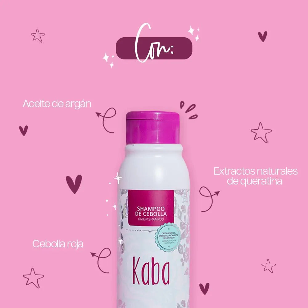 Kaba Shampoo Anti Caida de Cabello de Cebolla Roja, Estimula el Crecimiento del Cabello, Clinicamente Probado, Sin Sulfatos y Parabenos - 500ml