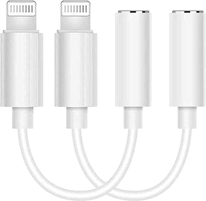 [Certificado Apple MFi] Paquete de 2 adaptadores Lightning a Jack de 3,5 mm para Auriculares iPhone 3,5 mm Jack Aux Dongle Cable convertidor Compatible con iPhone iPad