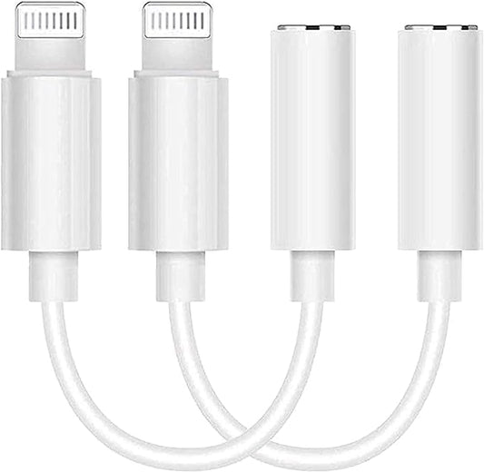 [Certificado Apple MFi] Paquete de 2 adaptadores Lightning a Jack de 3,5 mm para Auriculares iPhone 3,5 mm Jack Aux Dongle Cable convertidor Compatible con iPhone iPad