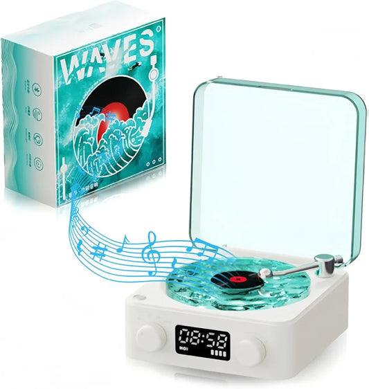 Zunate Vintage Vinyl Record Player Bluetooth Speaker, Waves Vinyl Bluetooth Speaker, Wireless Portable Vinyl Record Player with Lights 