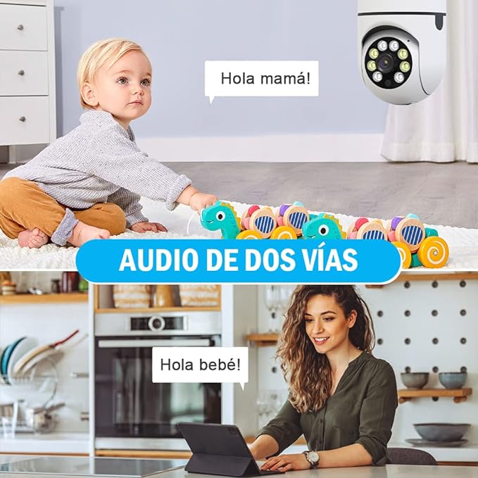 EASYTAO Q09 Foco con Camara de Seguridad WiFi, 2MP Camara de Foco, iCSee O Tris Home App, Base E27, Visión Nocturna, Audio Bidireccional, Detección de Movimiento con Alerta, Compatible con Alexa