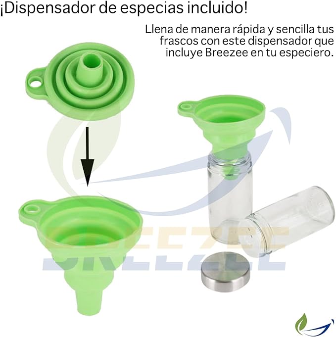 BREEZEE MARKET Especiero Organizador De Acero Inoxidable Giratorio 360º Con 20 Frascos De Vidrio Para Especias Y Condimentos De Cocina, Alacena Gabinete Estante Organizadores De Despensas Resistentes