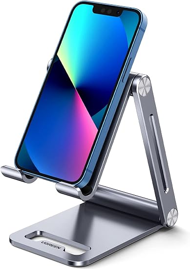 UGREEN Cell Phone Stand, Universal Multi-Angle Adjustable Stand, Aluminum Foldable Cell Phone Holder, Compatible with iPhone 15/14/13/12 Pro MAX, Galaxy S24 S23 S22 Ultra, Huawei, Redmi, Gray