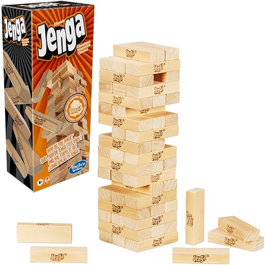 Jenga - Hasbro Juego de Mesa original de bloques de madera para adultos, y niños y niñas a partir de los 6 años para 1 o más jugadores