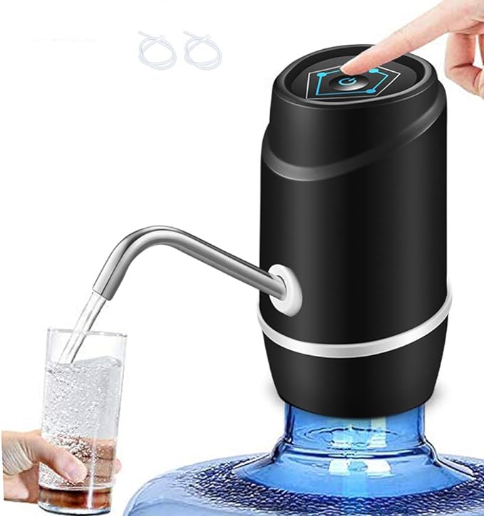 LETTURE Dispensador de Agua, Con 2 Pack Tubos de Silicona Incorporado de Doble Parachoques Dispensador de Agua Electrico Bomba de Agua Potable Eléctrica Inalámbrica Campamento de Botella Recargable Agua Potable Bombeo Rápido Botella de Galón Universal