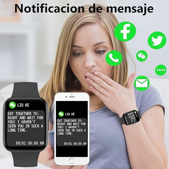 Smartwatch Reloj Inteligente,Salandens 1.72" Hombre Mujer Pulsera Inteligente, Pantalla Táctil Completa Impermeable IP68, Con Pulsómetro y Presión Arterial.