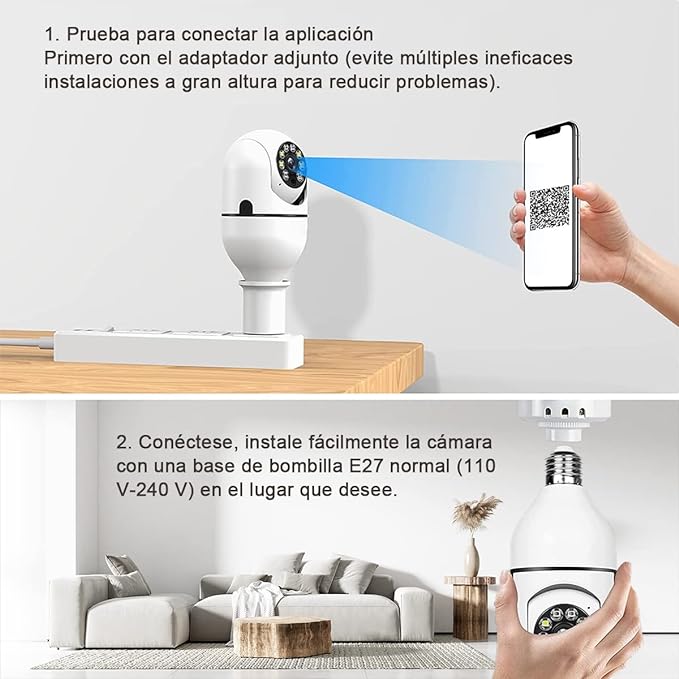 EASYTAO Q09 Foco con Camara de Seguridad WiFi, 2MP Camara de Foco, iCSee O Tris Home App, Base E27, Visión Nocturna, Audio Bidireccional, Detección de Movimiento con Alerta, Compatible con Alexa