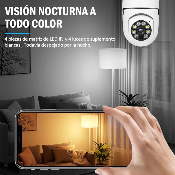 EASYTAO Q09 Foco con Camara de Seguridad WiFi, 2MP Camara de Foco, iCSee O Tris Home App, Base E27, Visión Nocturna, Audio Bidireccional, Detección de Movimiento con Alerta, Compatible con Alexa