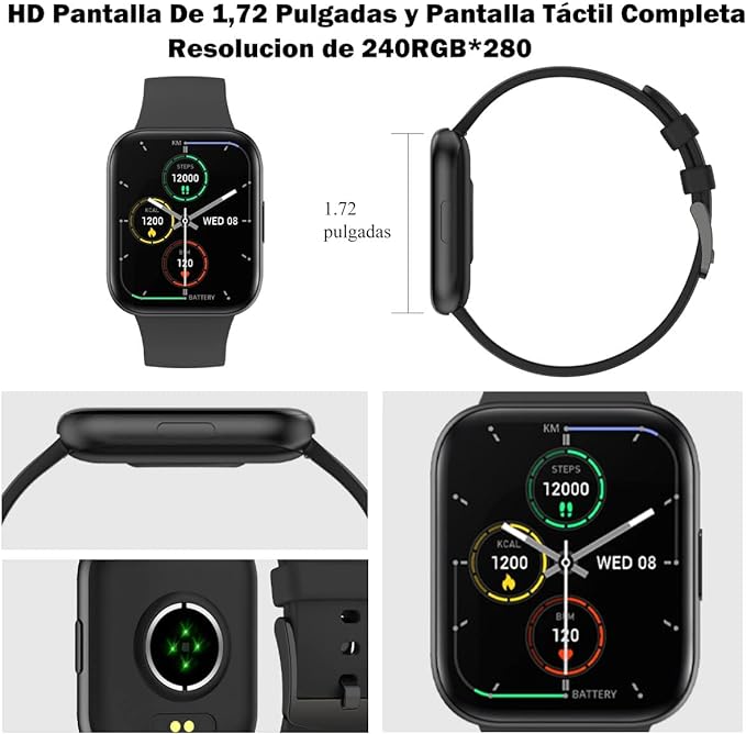 Smartwatch Reloj Inteligente,Salandens 1.72" Hombre Mujer Pulsera Inteligente, Pantalla Táctil Completa Impermeable IP68, Con Pulsómetro y Presión Arterial.