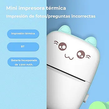 SNORF Mini Impresora Portátil - Impresora Termica con de 10 Rollos Papel de Impresión y 5 Piezas Bolígrafos de Colores para Recibos, Etiquetas, Fotos, Mini Printer Compatible con iOS y Android (Azul)