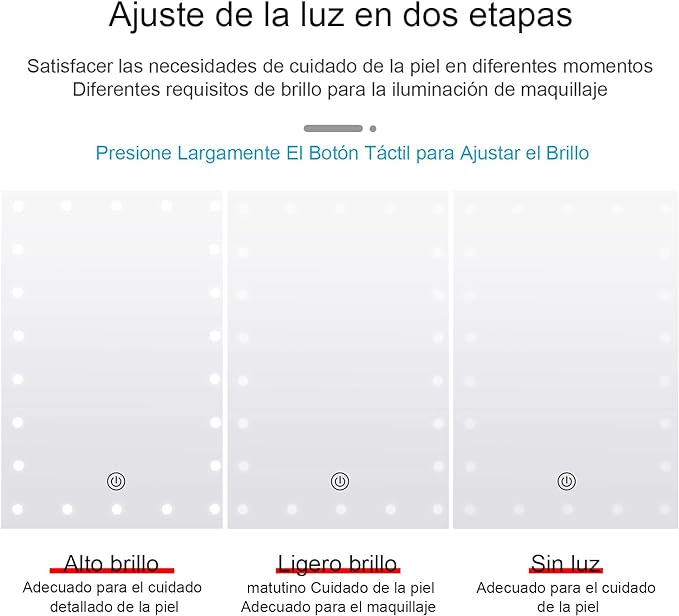 Espejo para Maquillaje con Aumento y Luz LED,Espejo de Maquillaje de Aumento con Luces LED de Intensidad Ajustable, Espejo Cosmético Tríptico con Rotación de 180°, Funciona con Cable de Alimentación o Pilas AAA (Blanco)