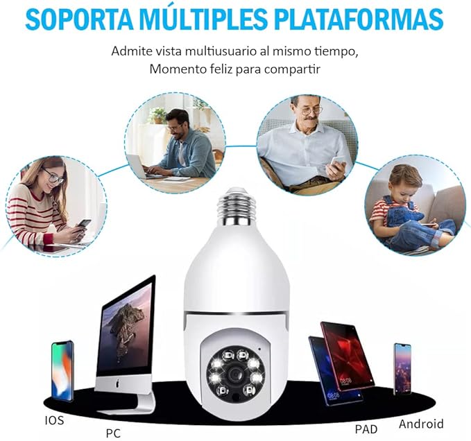 EASYTAO Q09 Foco con Camara de Seguridad WiFi, 2MP Camara de Foco, iCSee O Tris Home App, Base E27, Visión Nocturna, Audio Bidireccional, Detección de Movimiento con Alerta, Compatible con Alexa