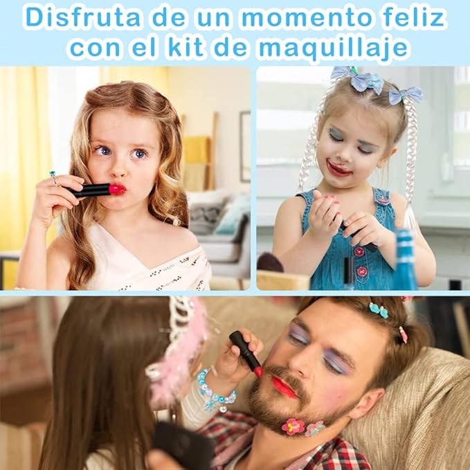 TAGNEFLOR Maquillaje para Niñas, Estuche Maquillaje Niña Real, Lavables, Juego de Maquillaje de Princesa para , Regalo de cumpleaños de Navidad, 32 Piezas (Poliéster)