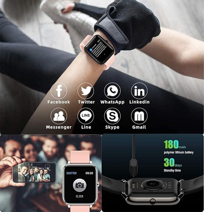 Salandens Smartwatch, Smart Watch for Women and Men Smartwatch Blood Pressure Monitor Bracelet, IP67 Waterproof, with Heart Rate Monitor, Calorie Monitor, Pedometer, GPS, etc. 