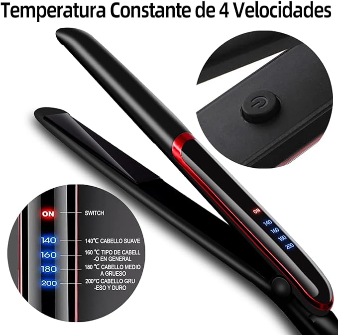 Plancha de Cabello, 2 en 1 Plancha de Pelo de Cerâmica Profesional, Planchas paa Cabello y Rizador con Pantalla LED, Alisador de Pelo Portátil de 4 Temperatura Ajustable y Anti-escaldaduras, Hair Straightener, para Casa y Salón