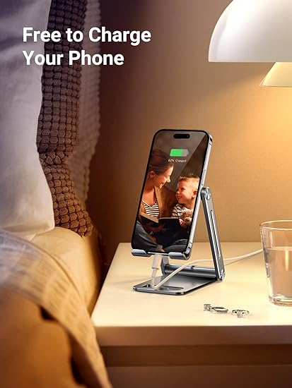 UGREEN Soporte para Celular, Universal Multiángulo Soporte Ajustable, Soporte Celular Plegable de Aluminio, Compatible con iPhone 15/14/13/12 Pro MAX, Galaxy S24 S23 S22 Ultra, Huawei, Redmi, Gris