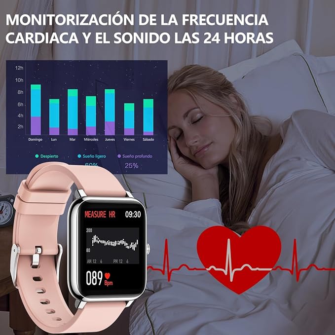 Salandens Smartwatch, Reloj Inteligente Mujer y Hombre Smartwatch Presion Arterial Monitor Pulser, Impermeable IP67,con Monitor De Frecuencia Cardíaca, Monitor De Calorías, Podómetro,GPS, etc.