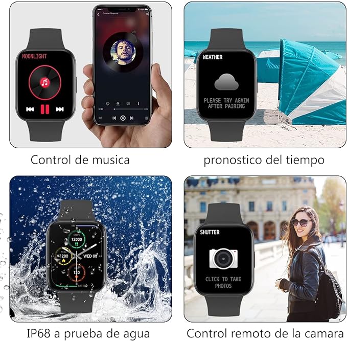 Smartwatch Reloj Inteligente,Salandens 1.72" Hombre Mujer Pulsera Inteligente, Pantalla Táctil Completa Impermeable IP68, Con Pulsómetro y Presión Arterial.