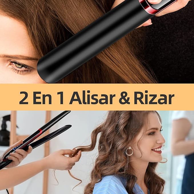 Plancha de Cabello, 2 en 1 Plancha de Pelo de Cerâmica Profesional, Planchas paa Cabello y Rizador con Pantalla LED, Alisador de Pelo Portátil de 4 Temperatura Ajustable y Anti-escaldaduras, Hair Straightener, para Casa y Salón