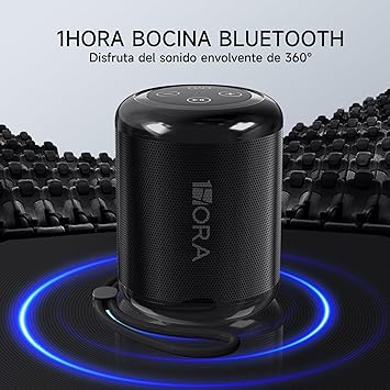 1 Hora Bocina Bluetooth Portatil 5.1, Mini Altavoz Inalámbrico con Manos Libres/Micro USB/Radio FM/TF, Compatible con Phone, Tablet, Computadores, Ideal para Viajar, Campear, Negro