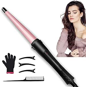 Professional Hair Curler, Ceramic Hair Styler 1 Barrel, Hair Curler Set with Gloves Combs and Clips, Fast Heat-up and Adjustable Temperature, for All Hair Types 