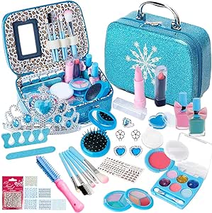 TAGNEFLOR Maquillaje para Niñas, Estuche Maquillaje Niña Real, Lavables, Juego de Maquillaje de Princesa para , Regalo de cumpleaños de Navidad, 32 Piezas (Poliéster)