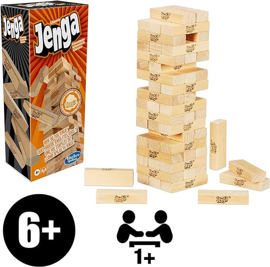 Hasbro Jenga Juego de Mesa original de bloques de madera para adultos, y niños y niñas a partir de los 6 años para 1 o más jugadores