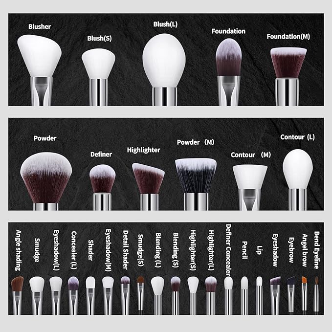 Brochas de Maquillaje Profesional 30 Piezas kit Alta Calidad Sintético Brochas Maquillaje Sombras de Brochas para Ojos en Polvo para Base de Maquillaje -Negro