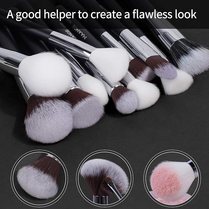 Brochas de Maquillaje Profesional 30 Piezas kit Alta Calidad Sintético Brochas Maquillaje Sombras de Brochas para Ojos en Polvo para Base de Maquillaje -Negro